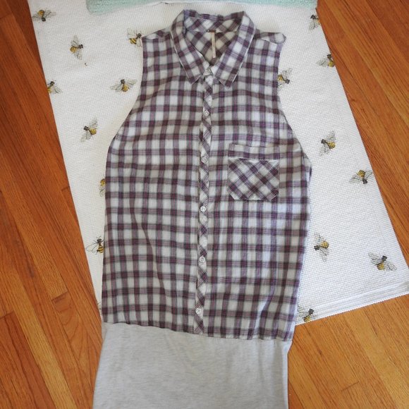 Free People Plaid Long Top Sz Large...C725 - Picture 3 of 6